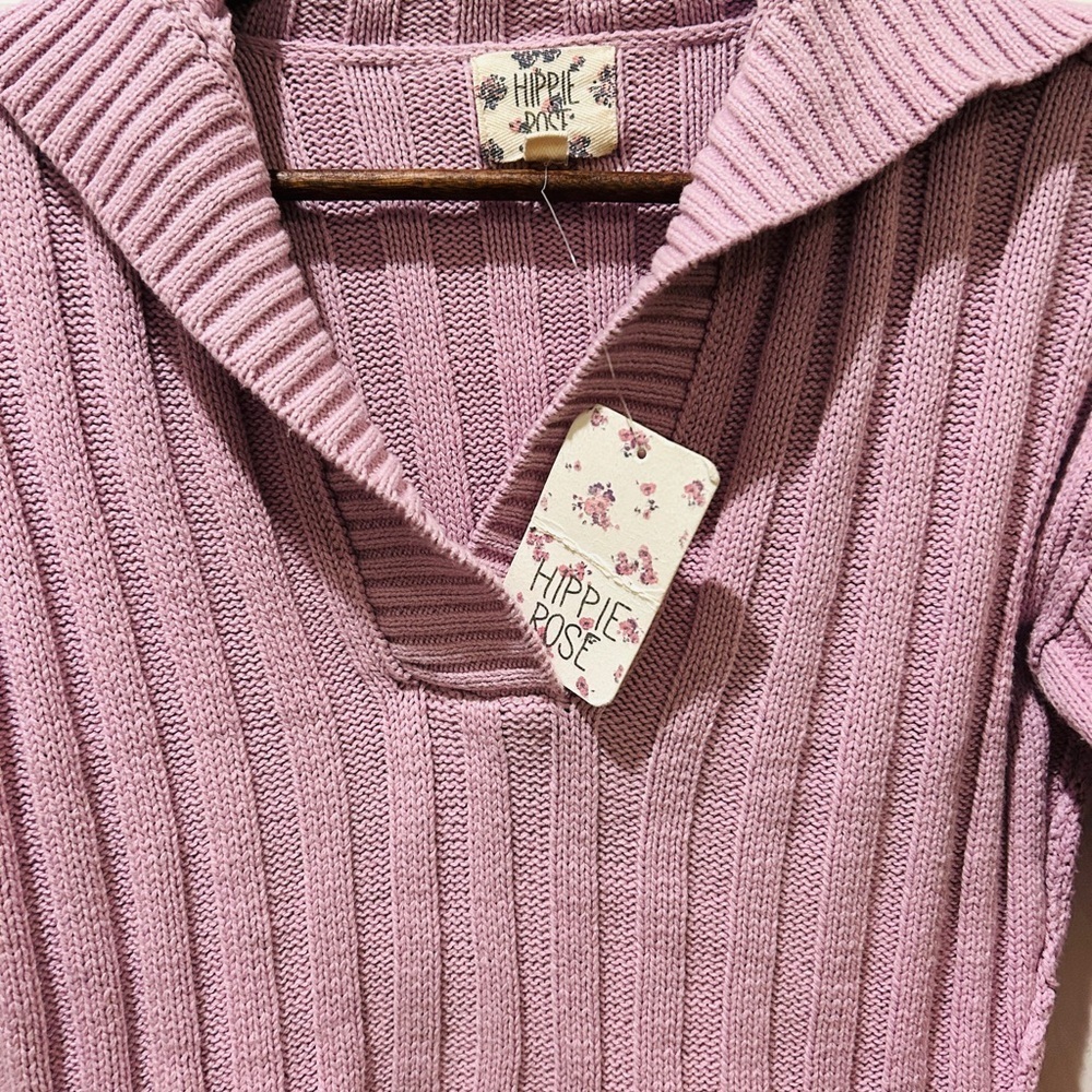 NWT XS Hippie Rose Ribbed Collared Sweater – Pink Knit Pullover NWT - Picture 4 of 13